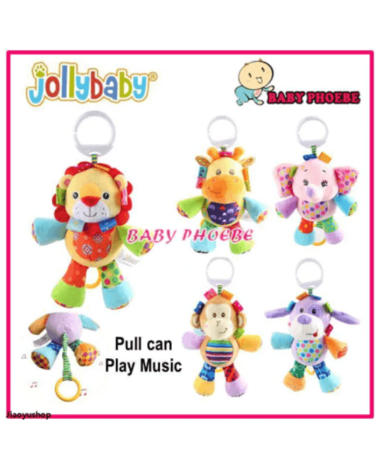 MengsanHot Selling JollyBaby/Sozzy Animal Musical Pull Soft Plush Hanging Toy (1pc) 拉铃玩具毛绒玩偶 Baby Phoebe Jolly Baby