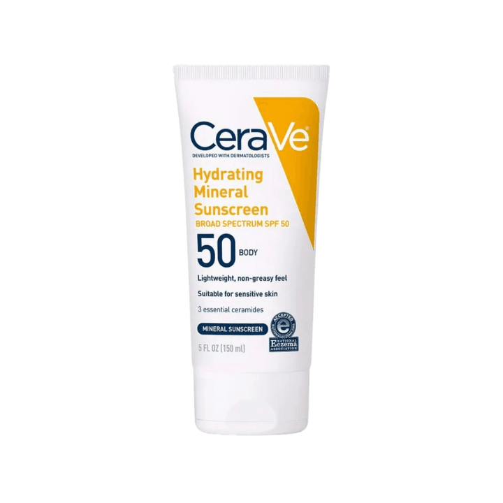 CeraVe Hydrating Mineral Body Sunscreen SPF 50 – 5 oz (for Sensitive Skin)
