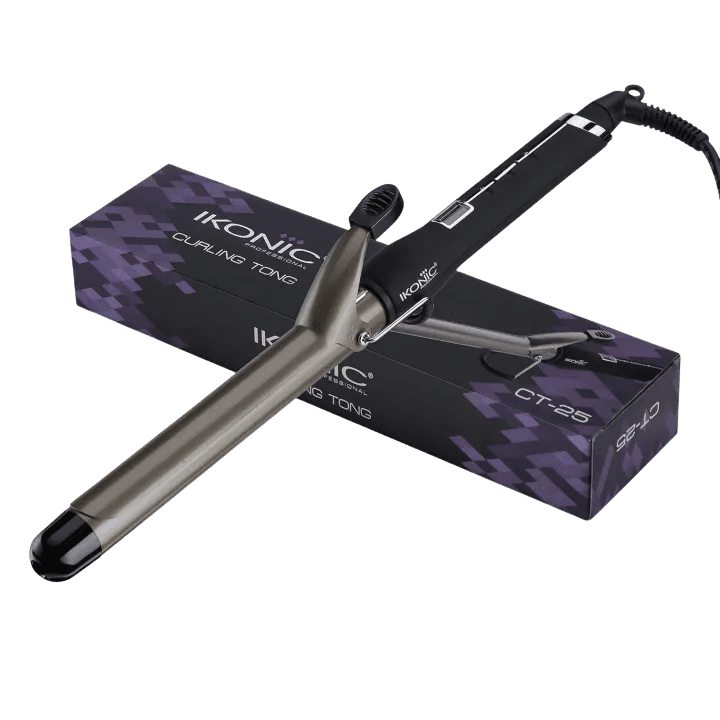 Ikonic CT 19mm Curling Tong with Free Lipliner – Professional Ceramic Barrel Curler (Black)