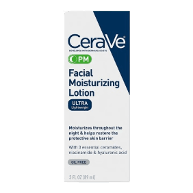 CeraVe PM Facial Moisturizing Lotion – Lightweight Oil-Free Night Cream (89 ml) + Free Lipliner