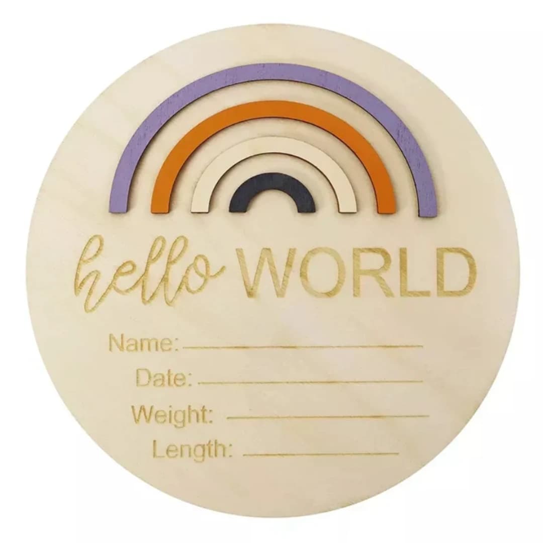 Hello World Birth Announcement Disc | Baby Wooden Photo Prop Keepsake