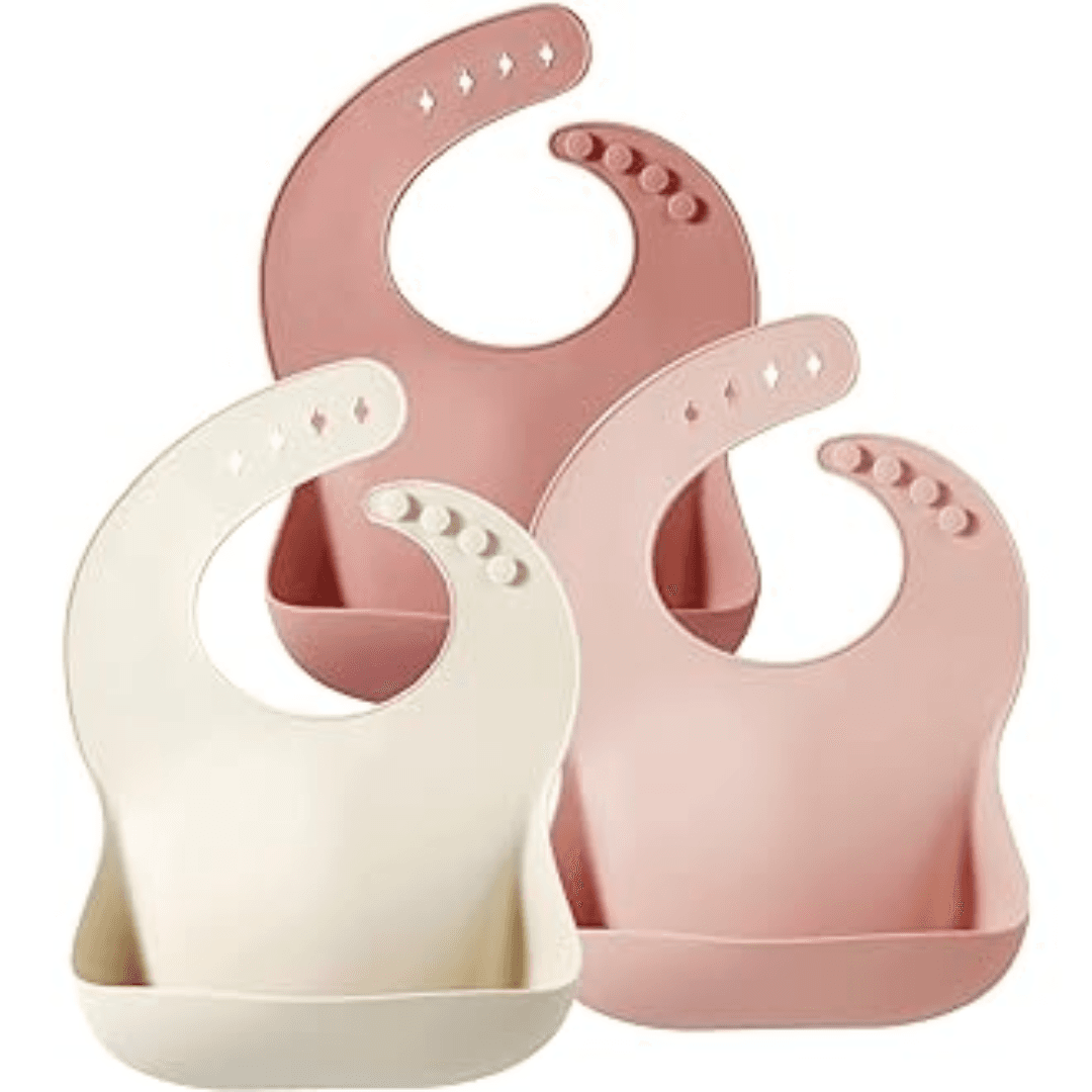 3-Pack Silicone Baby Bibs with Spill Pocket | Adjustable Soft Feeding Bibs