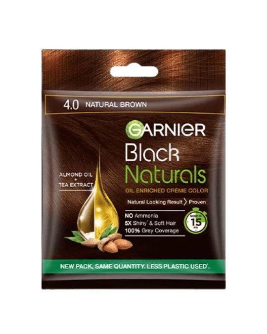 Garnier Black Naturals Oil Enriched Creme Color in the shade 4.0 Natural Brown 20ml+20g