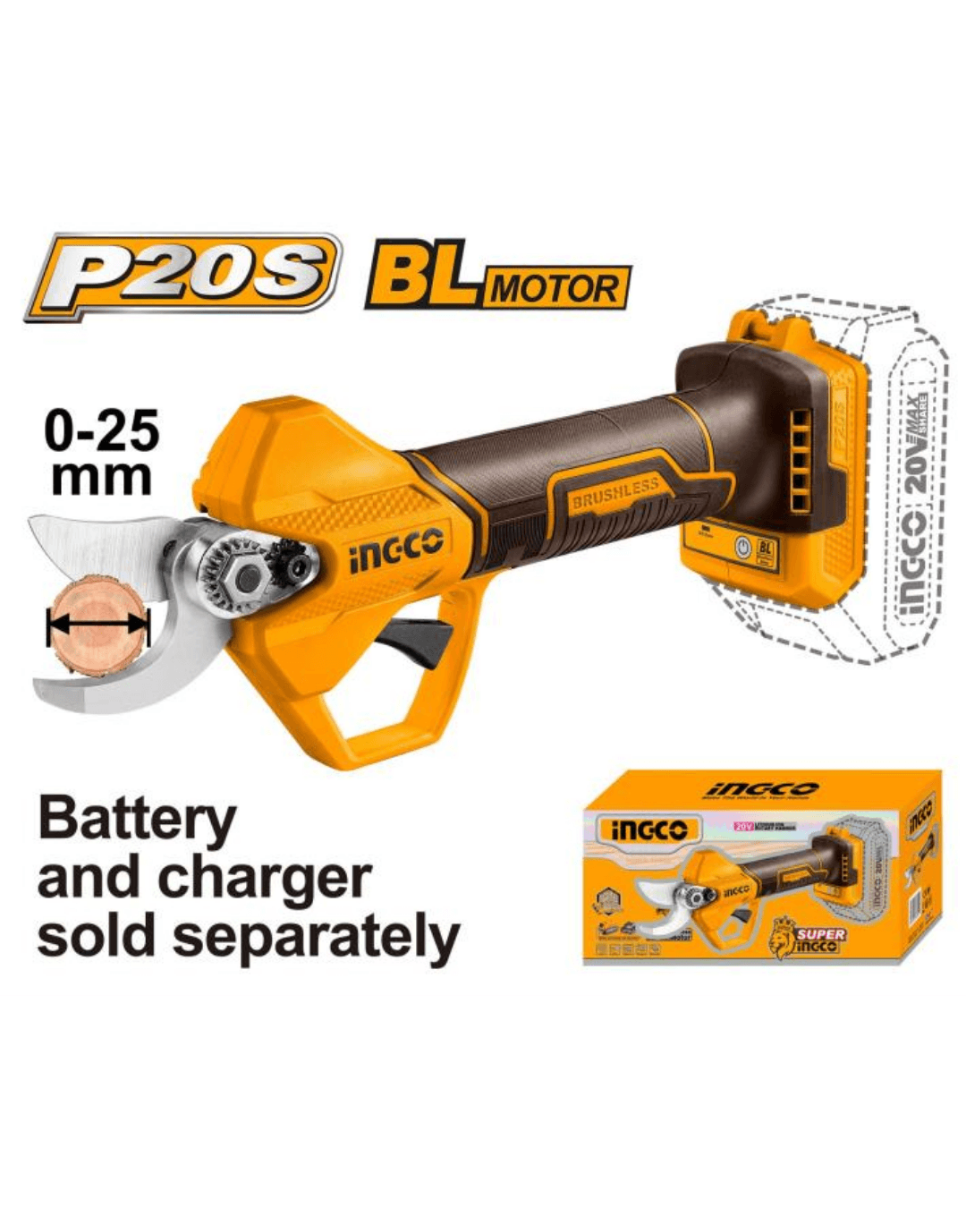 Ingco Cordless Gauge Straight Shear Pruner CSSLI20258