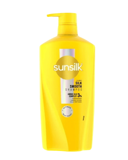 Sunsilk Flowy Silk Smooth shampoo bottle in yellow 625ml
