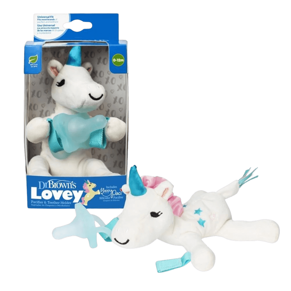 Dr Brown's Unicorn Lovey with Aqua HappyPaci Silicone One- Piece Pacifier