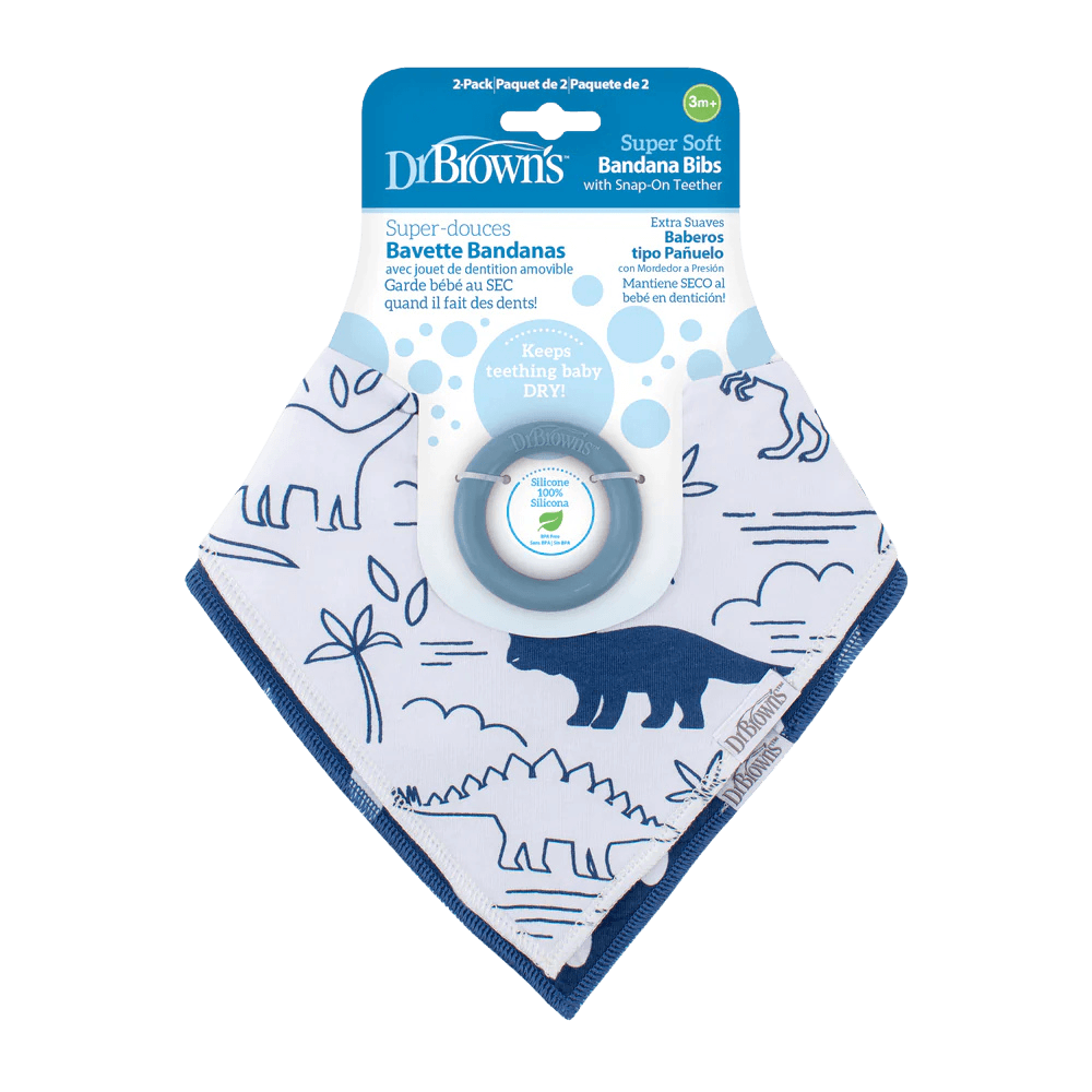 Dr Brown's Bandana Bib w/ Teether, 1-Pack, B&W flowers w/ bugs (Turquoise Teether)