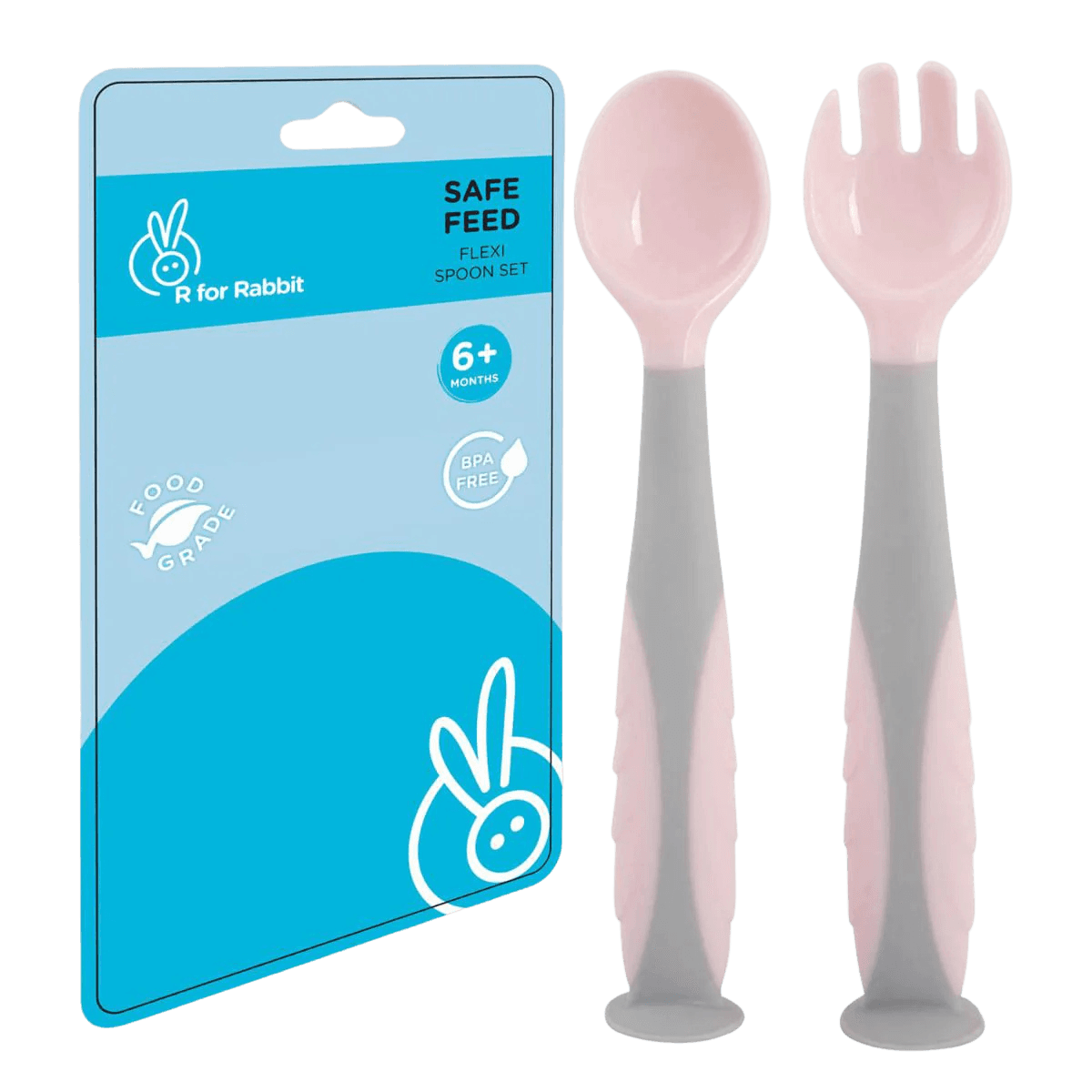 R for Rabbit | First Feed Flexi Spoon | PINK GREY