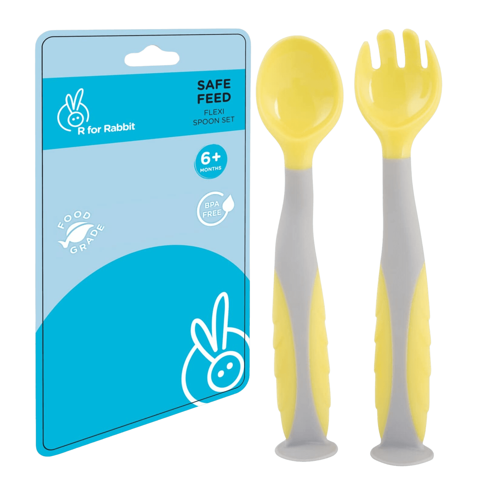 R for Rabbit | First Feed Flexi Spoon | YELLOW GREY