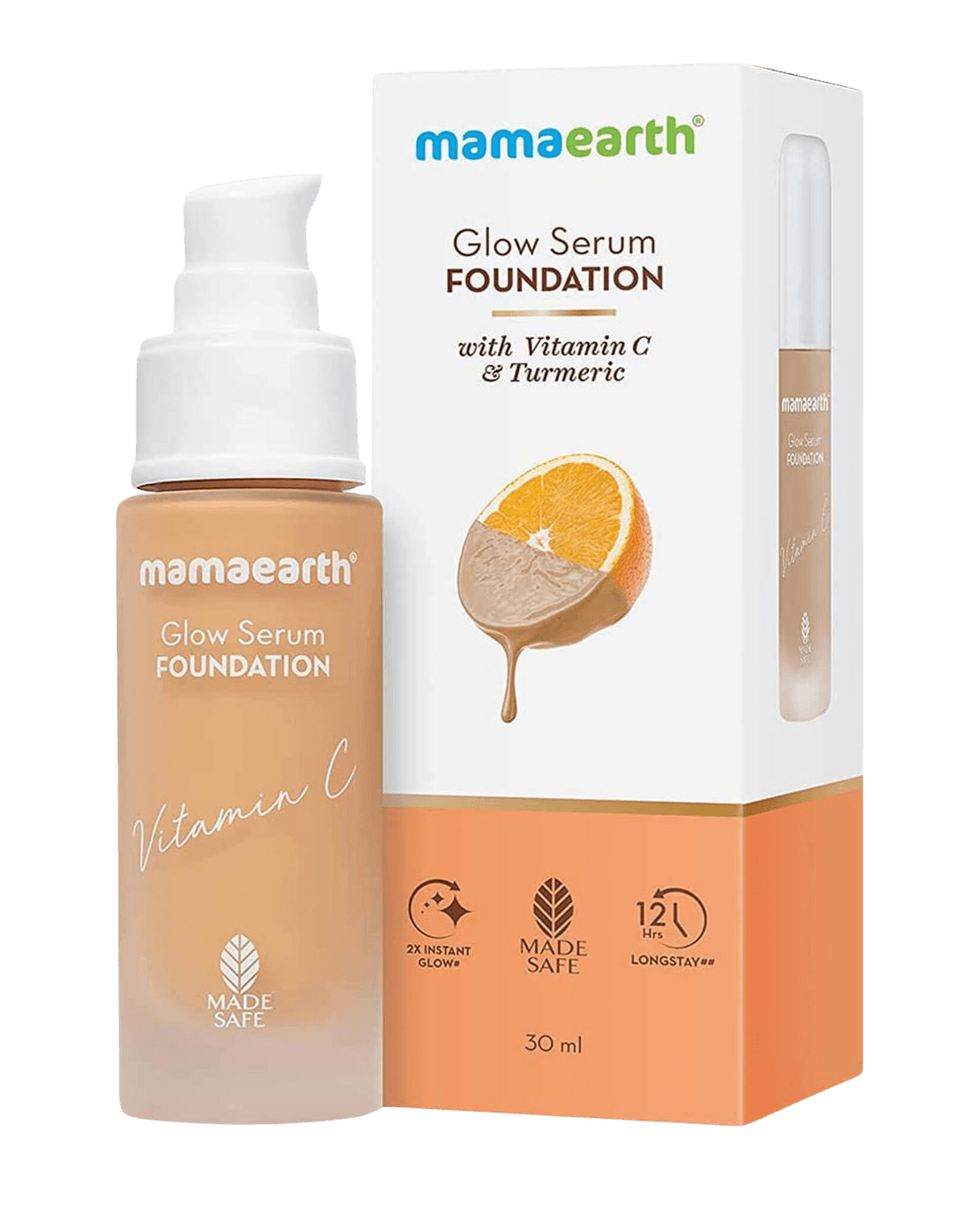 Mamaearth | Glow Serum Foundation | Vitamin C & Turmeric | 12-Hour Long Stay | 02 Crème Glow | 30 ml