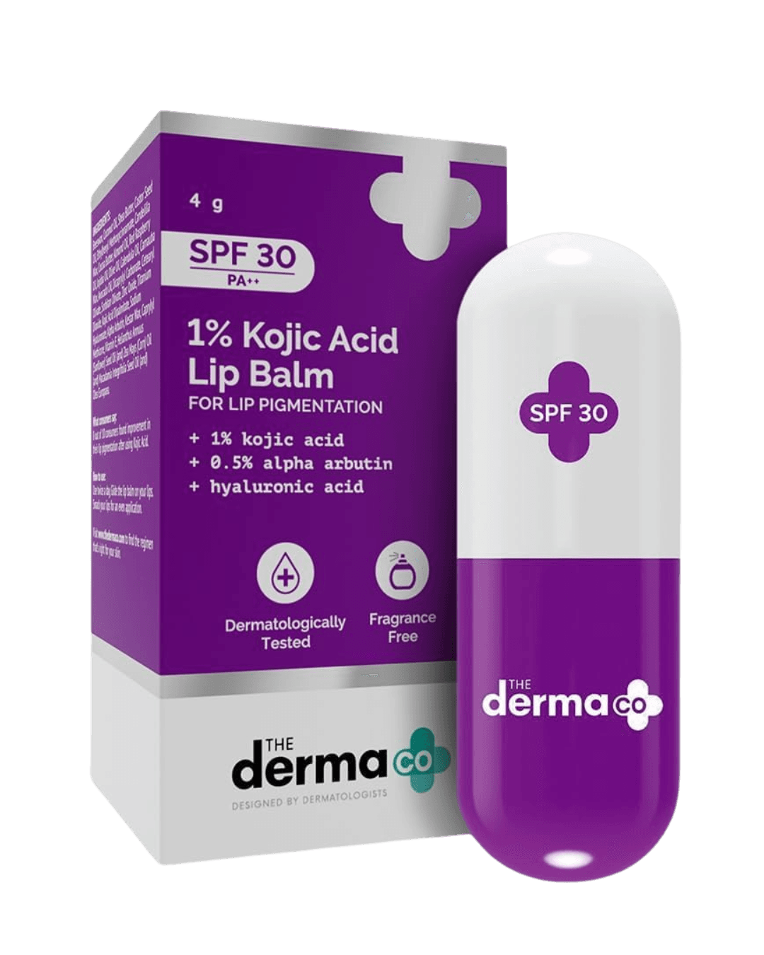 The Derma Co | 1% Kojic Acid Lip Balm | Alpha Arbutin & Hyaluronic Acid | 4 gm