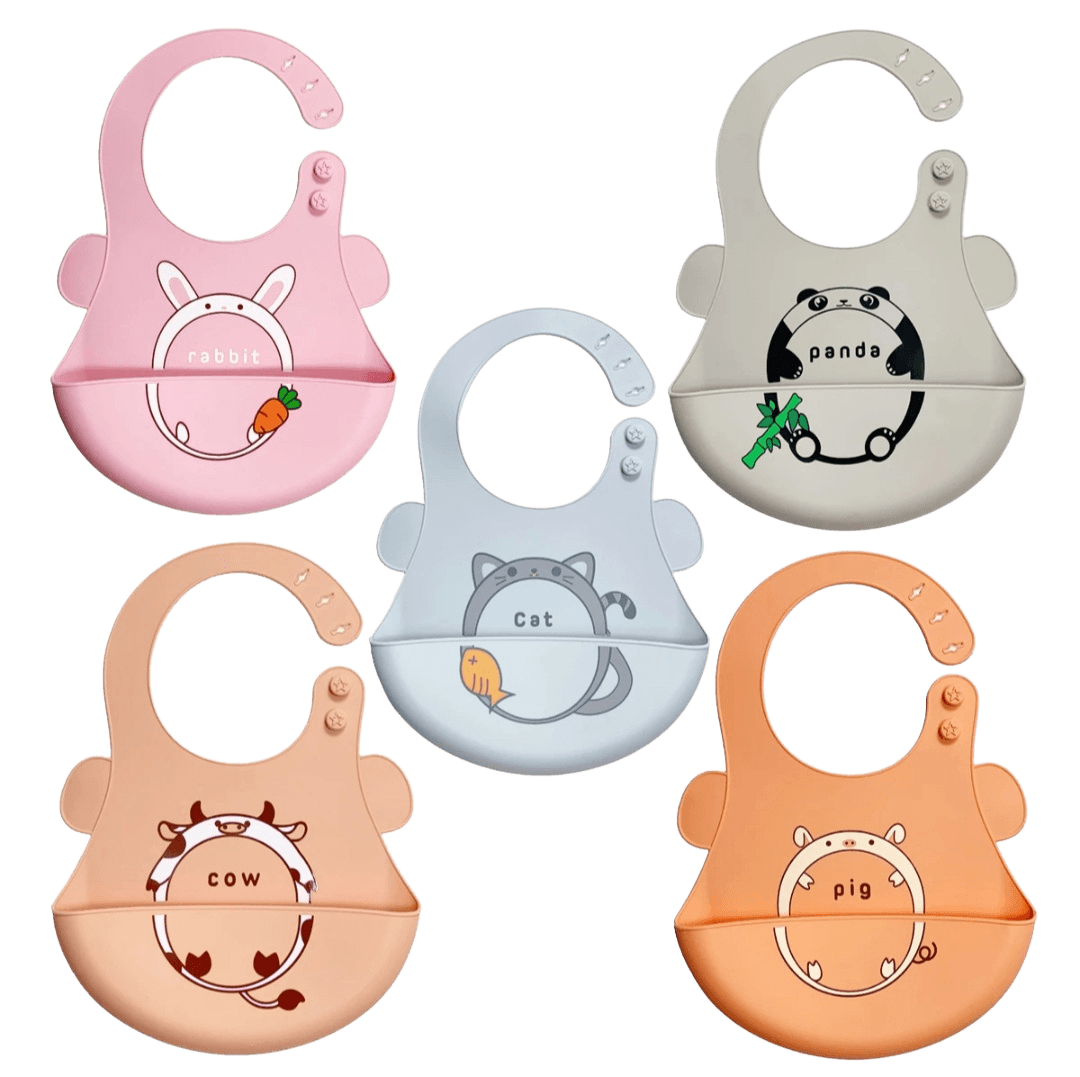 Cartoon Animal Print | Waterproof Silicone Baby Bib | Feeding Babies and Toddlers | Unisex Silicone Baby Bibs | 1 piece