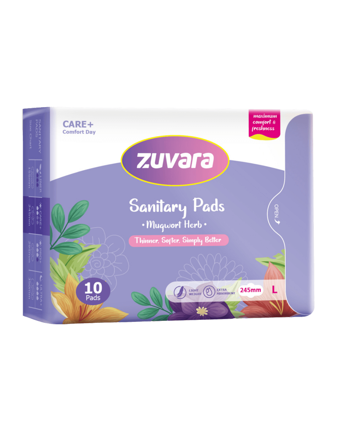 Zuvara Sanitary Pads | Care+ | L | 245 mm | 10pcs