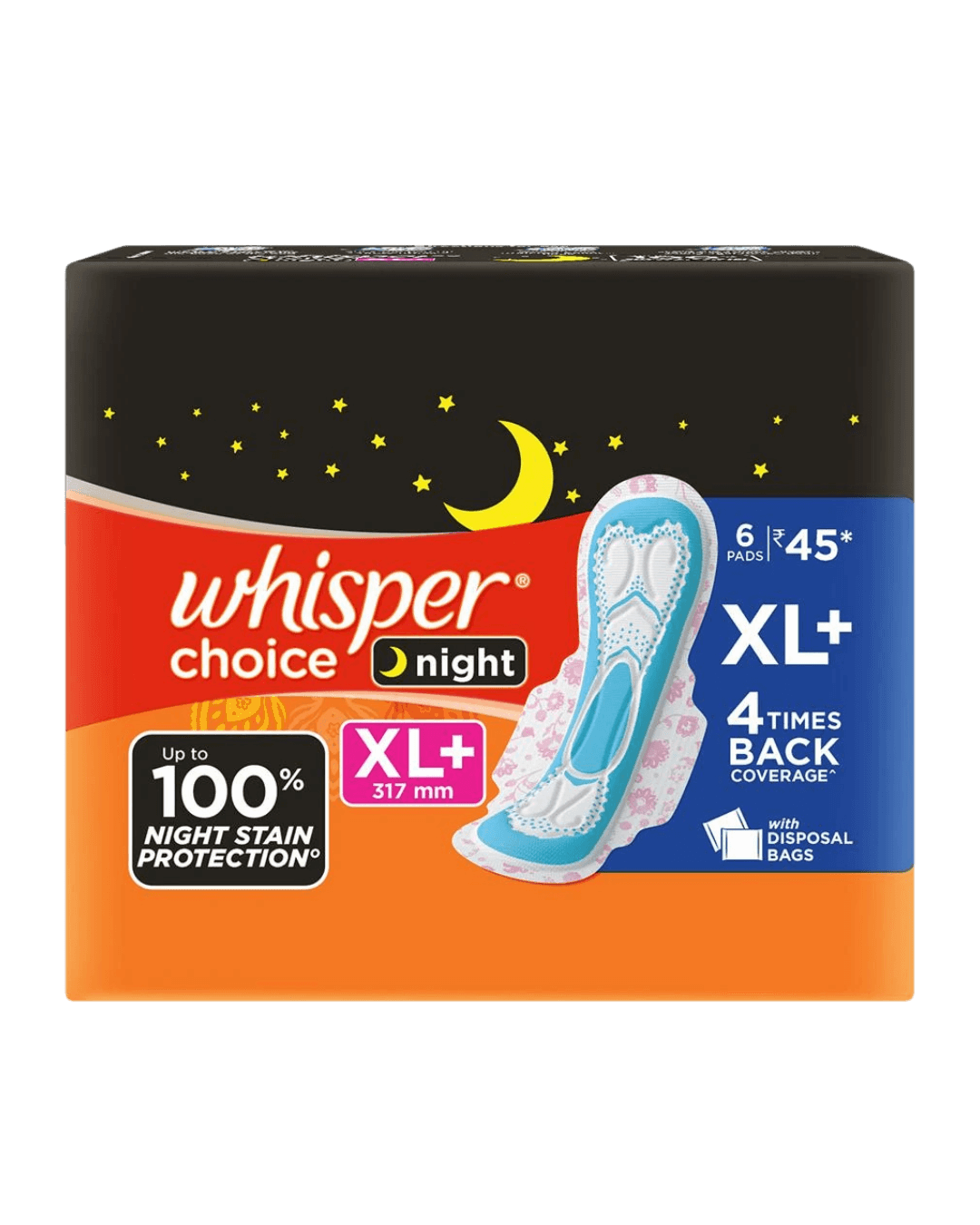 Whisper Choice | Night Sanitary Pads | (XXL) | 6's
