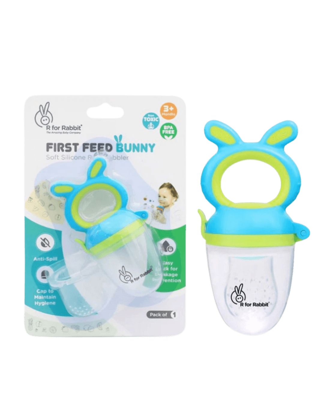 R for Rabbit | First Feed Bunny | Nibblers Pacifiers| Teethers | Rattles | Green Blue