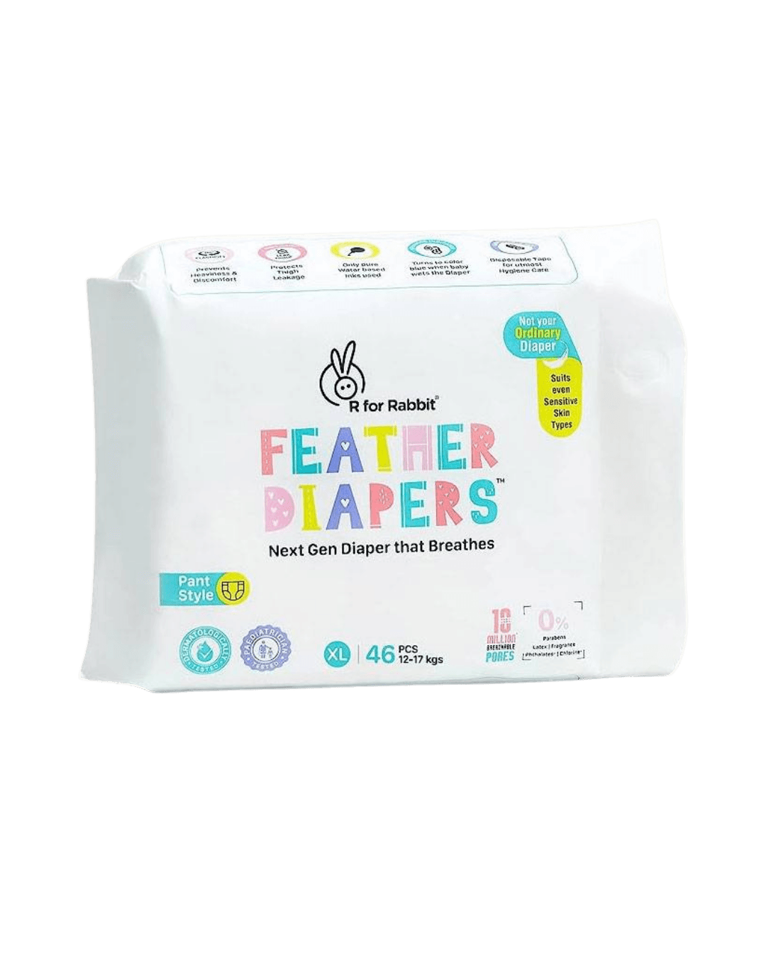 R for Rabbit | Pant Style Feather Diaper | XL | Size Pack of 46 | ( 12-17 kg)