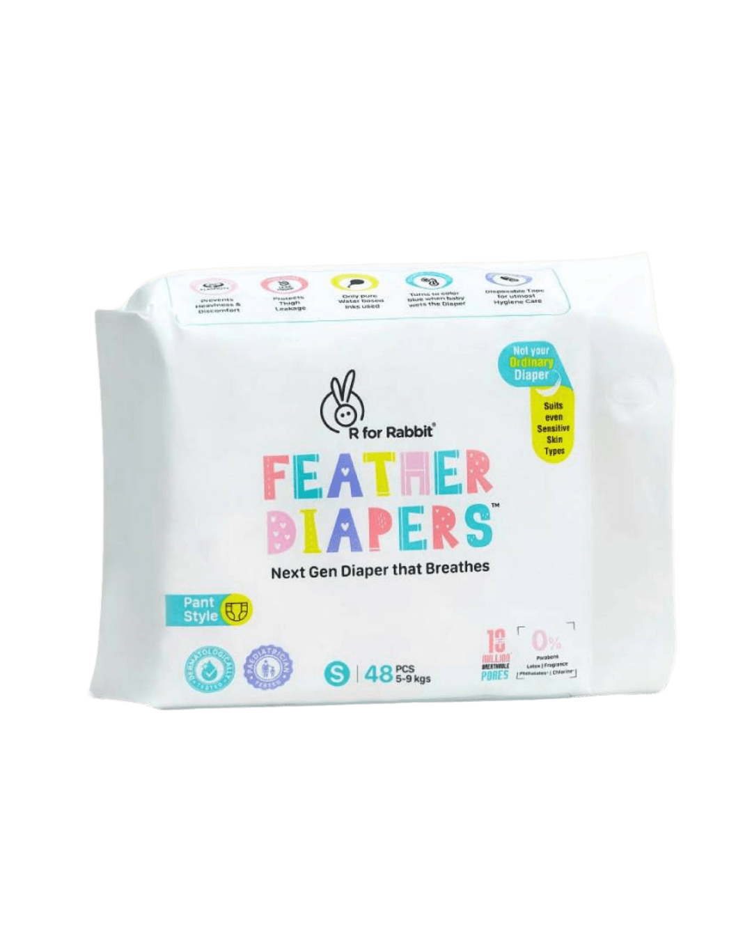 R for Rabbit | Feather Pant Style Diaper | S | pack of 48 | ( 5-9 kgs)