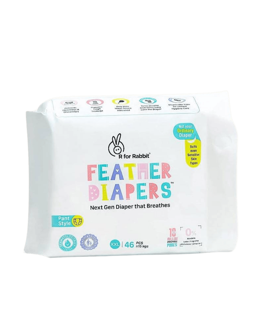 R for Rabbit | Feather Diapers | XXL | ( Pant Style)| ( >15kgs) | 46pcs