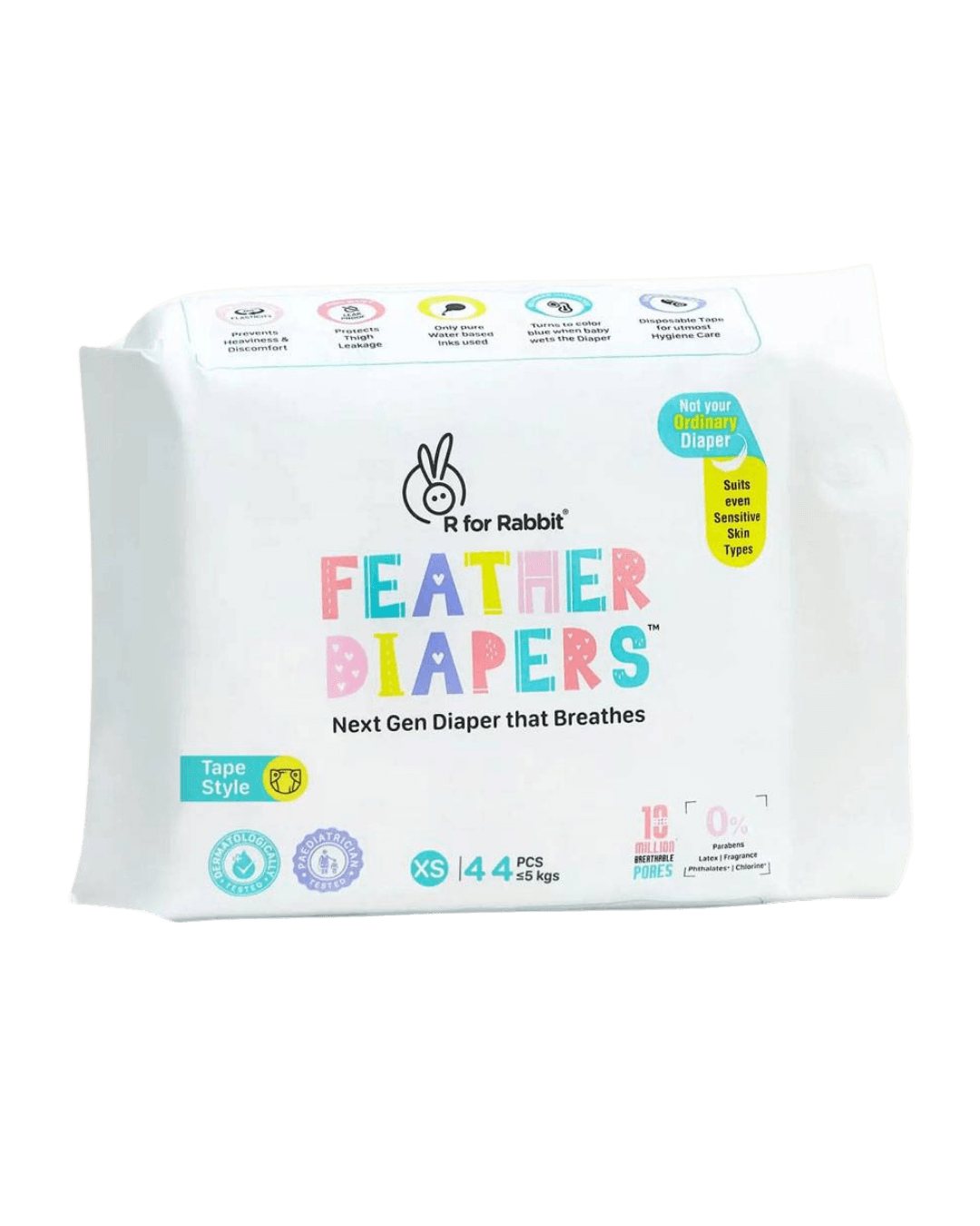 R for Rabbit | Feather Diapers | XS | ( Tape Style) | ( <5kgs) | 44pcs