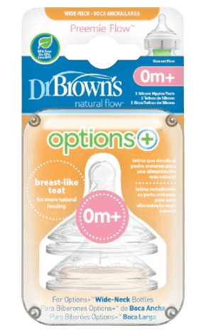 Dr Brown's Preemie Flow Level 1 Wide-Neck Silicone Nipple, 2-Pack