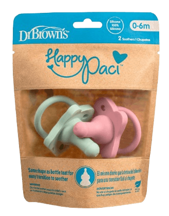 Dr Brown's HappyPaci Silicone One-Piece Pacifier - 0-6m, Pink and Green, 2-Pack